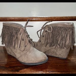 Pewter Fringe Booties
